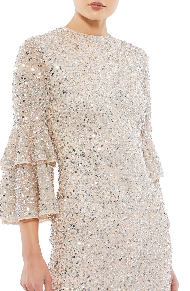 Mac Duggal Beaded Bell Sleeve Midi Dress, Alternate, color, 