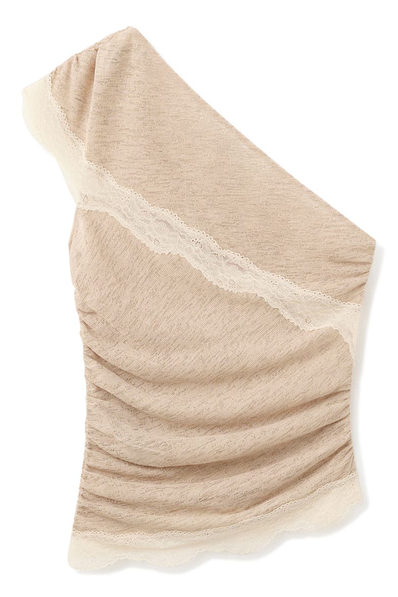 Lace Trim Asymmetric Top, Main, color, MEDIUM BROWN