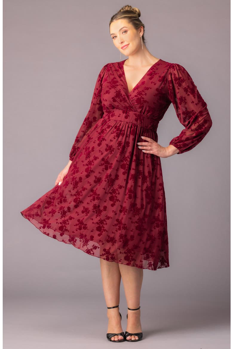 Melanie Floral Mesh Cocktail Dress, Alternate, color, BORDEAUX FLOCKED FLORALS