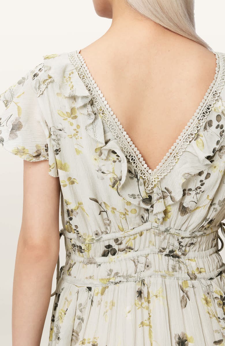 AllSaints Canto Floral Ruffle Maxi Dress, Alternate, color, Carmel Stem Green