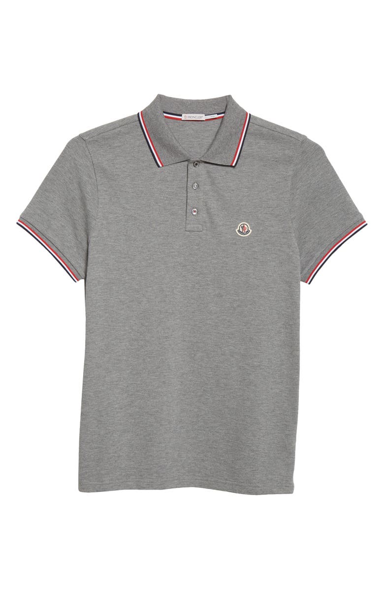 Moncler Tipped Piqué Polo, Alternate, color, Grey