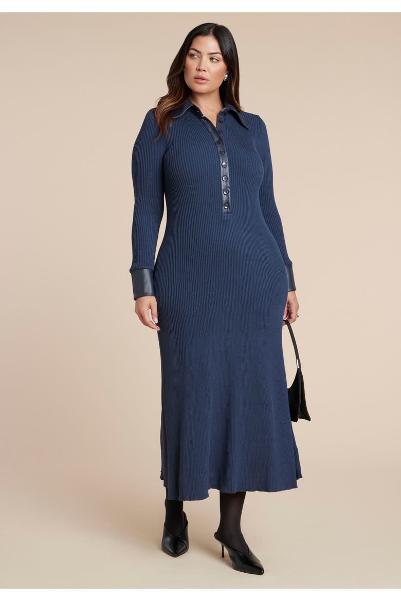 Faux Leather Detail Sweater Dress, Main, color, WINTER BLOOM