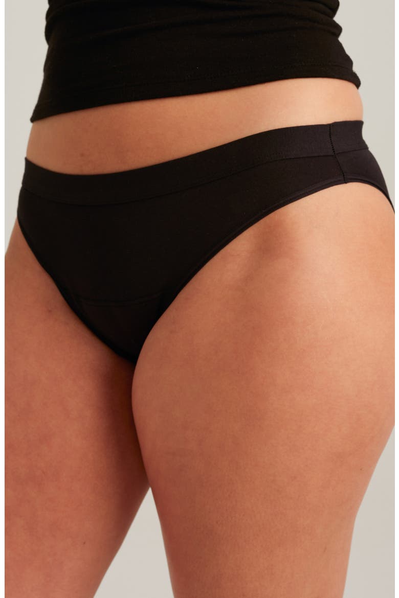 Leakproof Super Absorbency Stretch Cotton Bikini, Alternate, color, BLACK