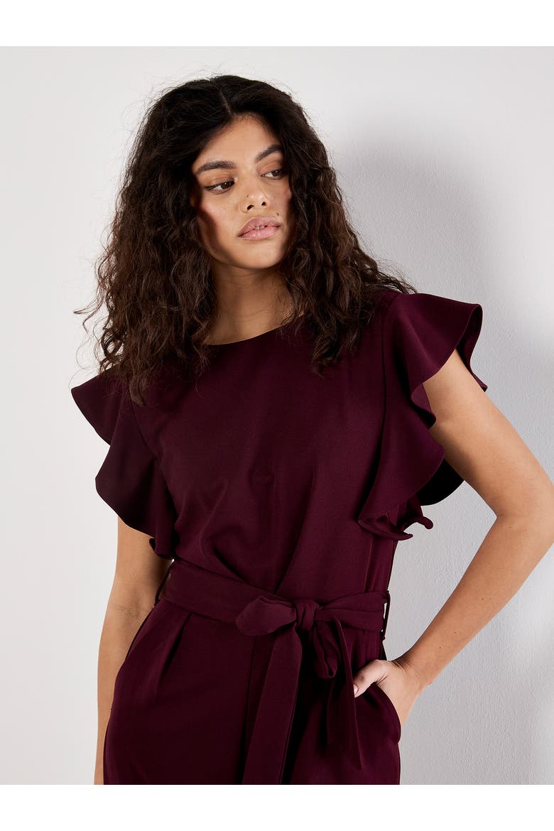 Ruffle Sleeve Pleat Detail Jumpsuit, Alternate, color, Burgundy