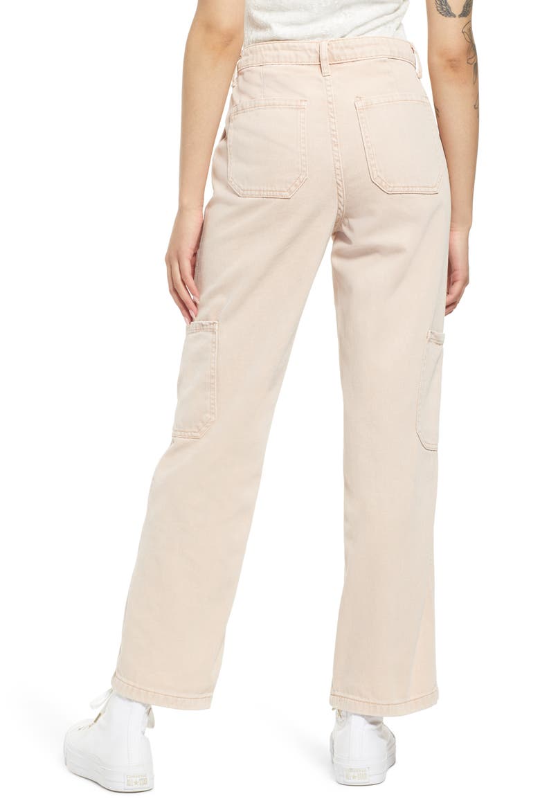 High Waist Straight Leg Cargo Jeans, Alternate, color, PINK HERO WASH