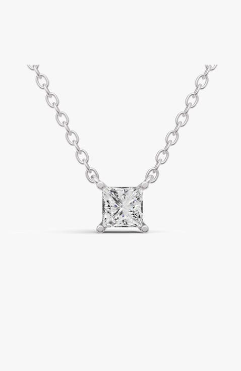 14K Gold 0.75 ct Lab Grown Princess Shape Diamond Pendant