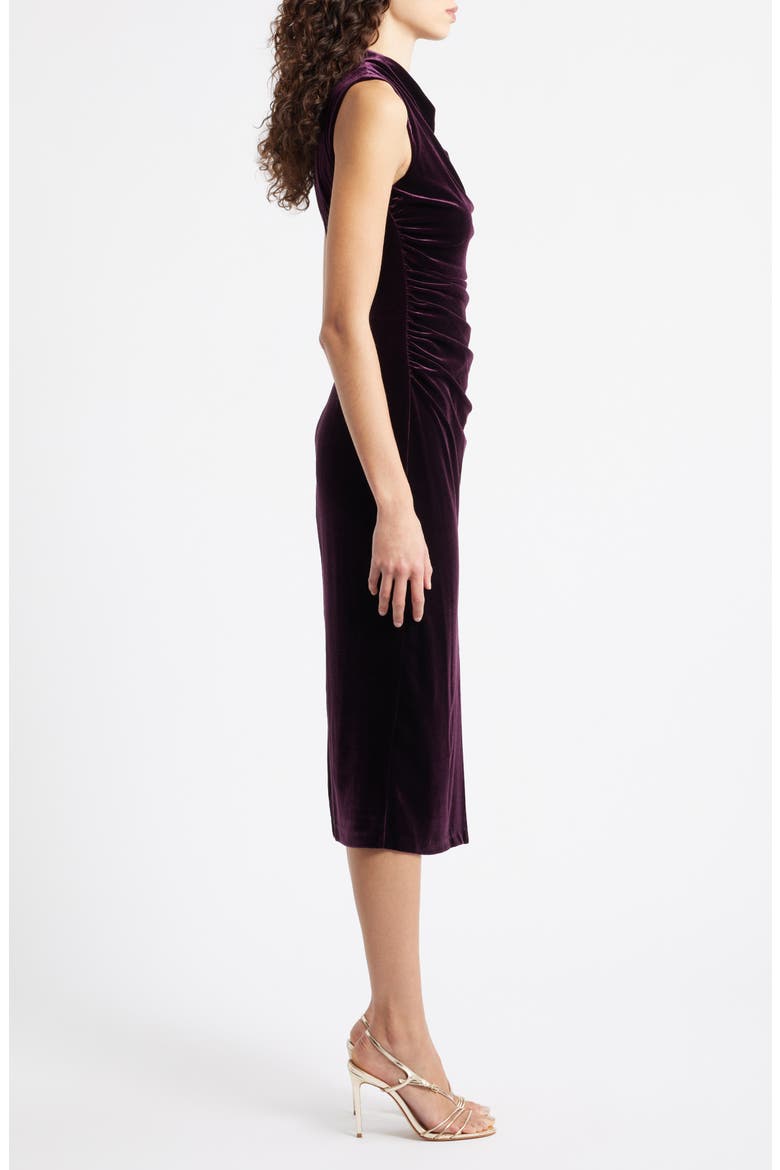 Cowl Neck Velvet Midi Dress, Alternate, color, MAROON