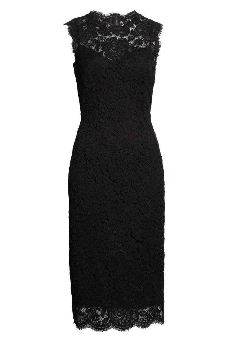Sleeveless Semisheer Lace Midi Dress, Alternate, color, BLACK
