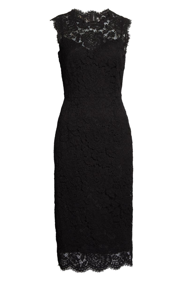Dolce&Gabbana Sleeveless Semisheer Lace Midi Dress, Alternate, color, Black