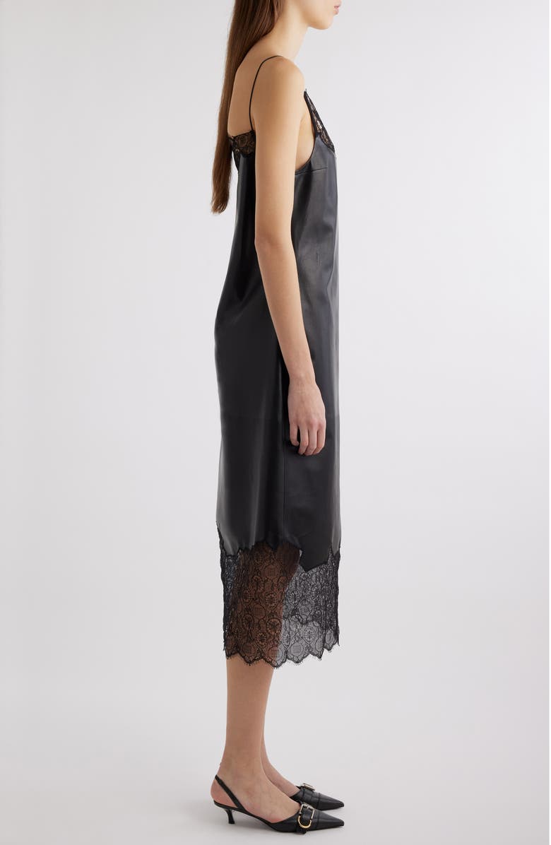 Givenchy Leather & Lace Midi Slipdress, Alternate, color, 
