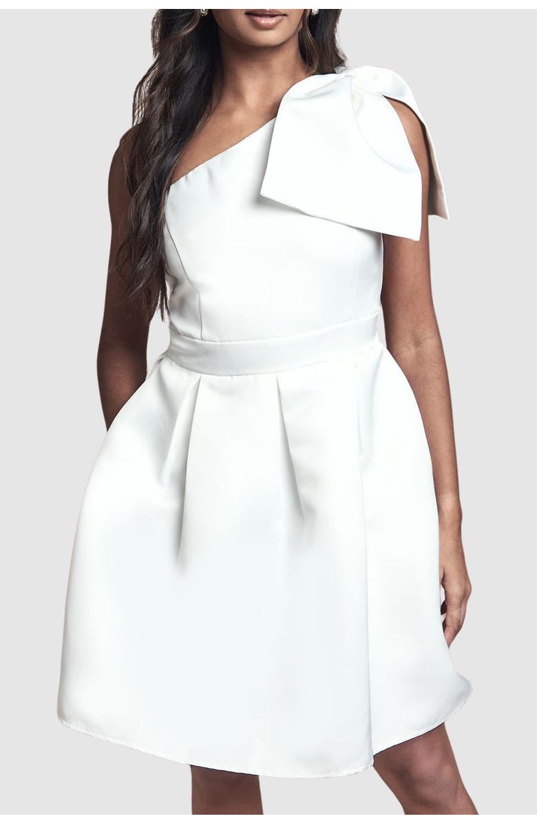 Coast One Shoulder Bow Bridal Mini Dress, Alternate, color, Ivory