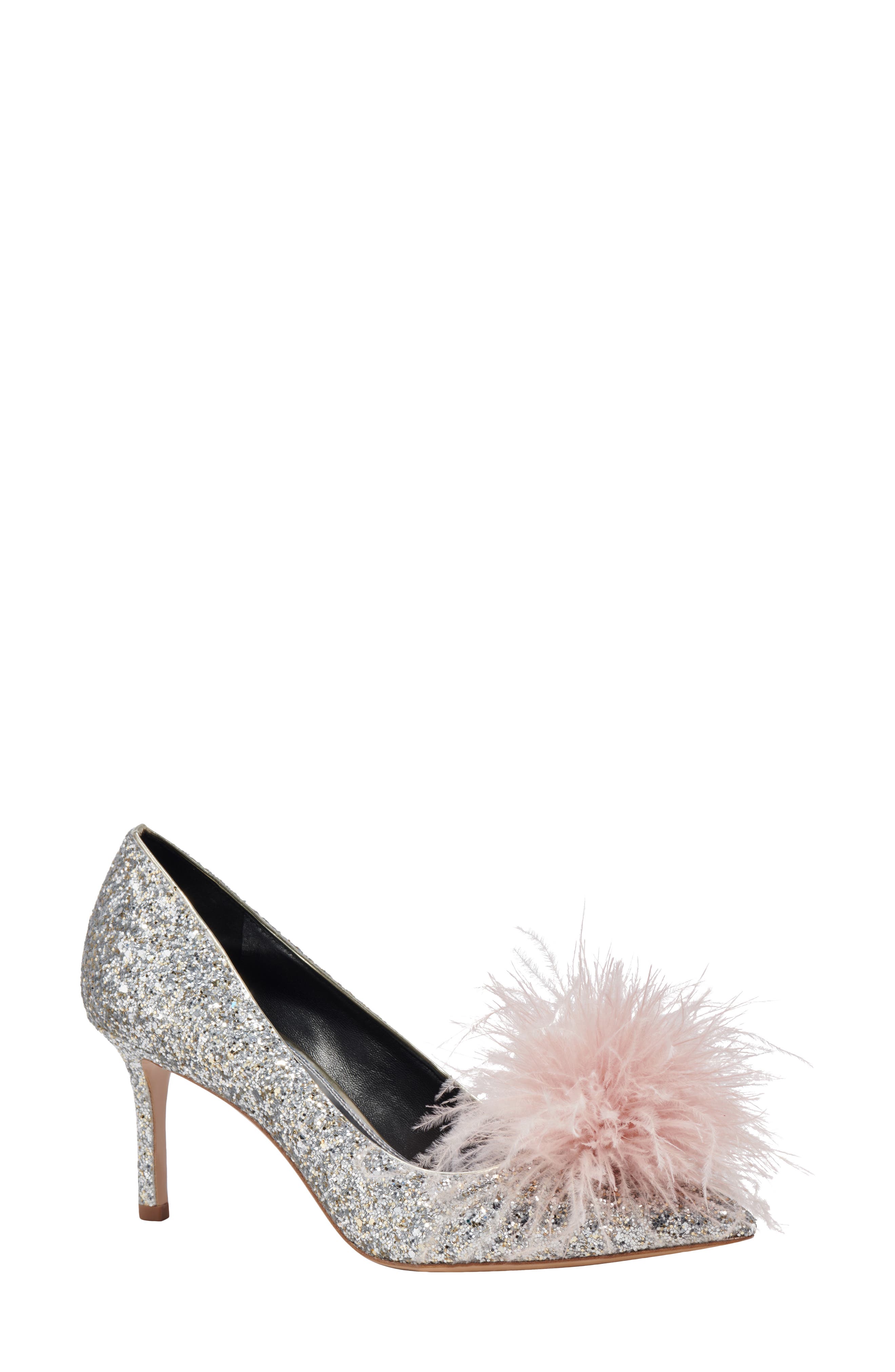 Kate Spade New York marabou pointed toe pump, Main, color, Gold/ Silver