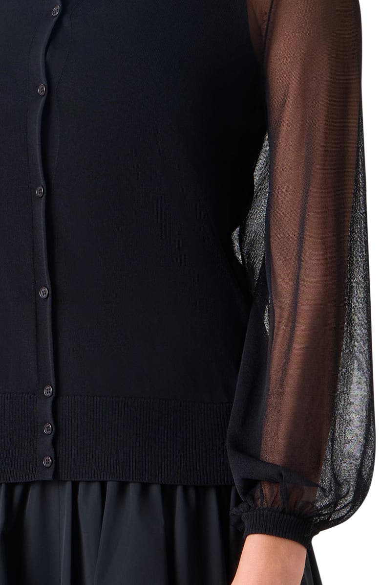 Akris punto Sheer Bishop Sleeve Cardigan, Alternate, color, Black