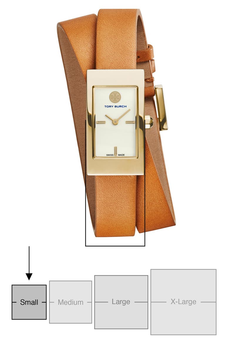 'Buddy Signature' Rectangular Wrap Leather Strap Watch, 17mm x 31mm, Alternate, color, LUGGAGE/ GOLD