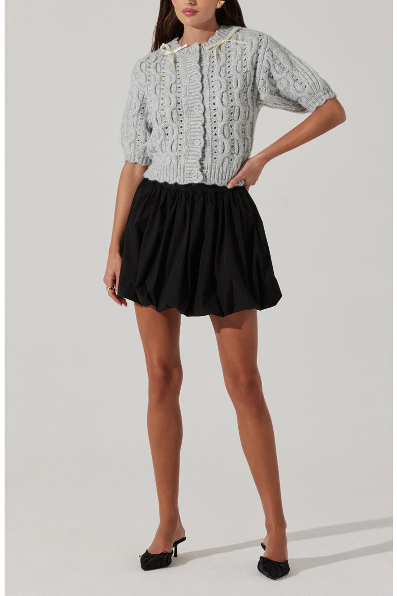 Bow Cable Stitch Short Sleeve Cardigan, Alternate, color, GREY