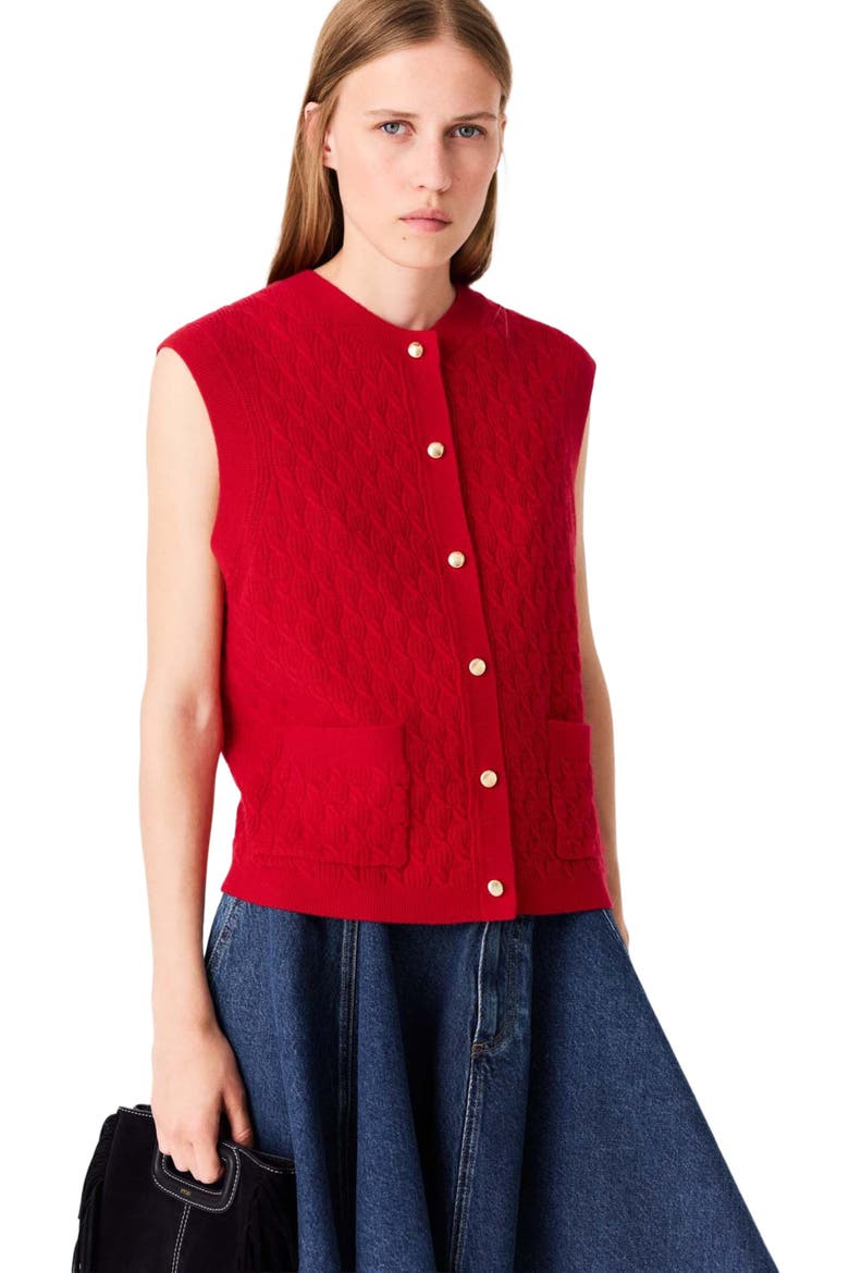 Sleeveless knit top, Alternate, color, Red