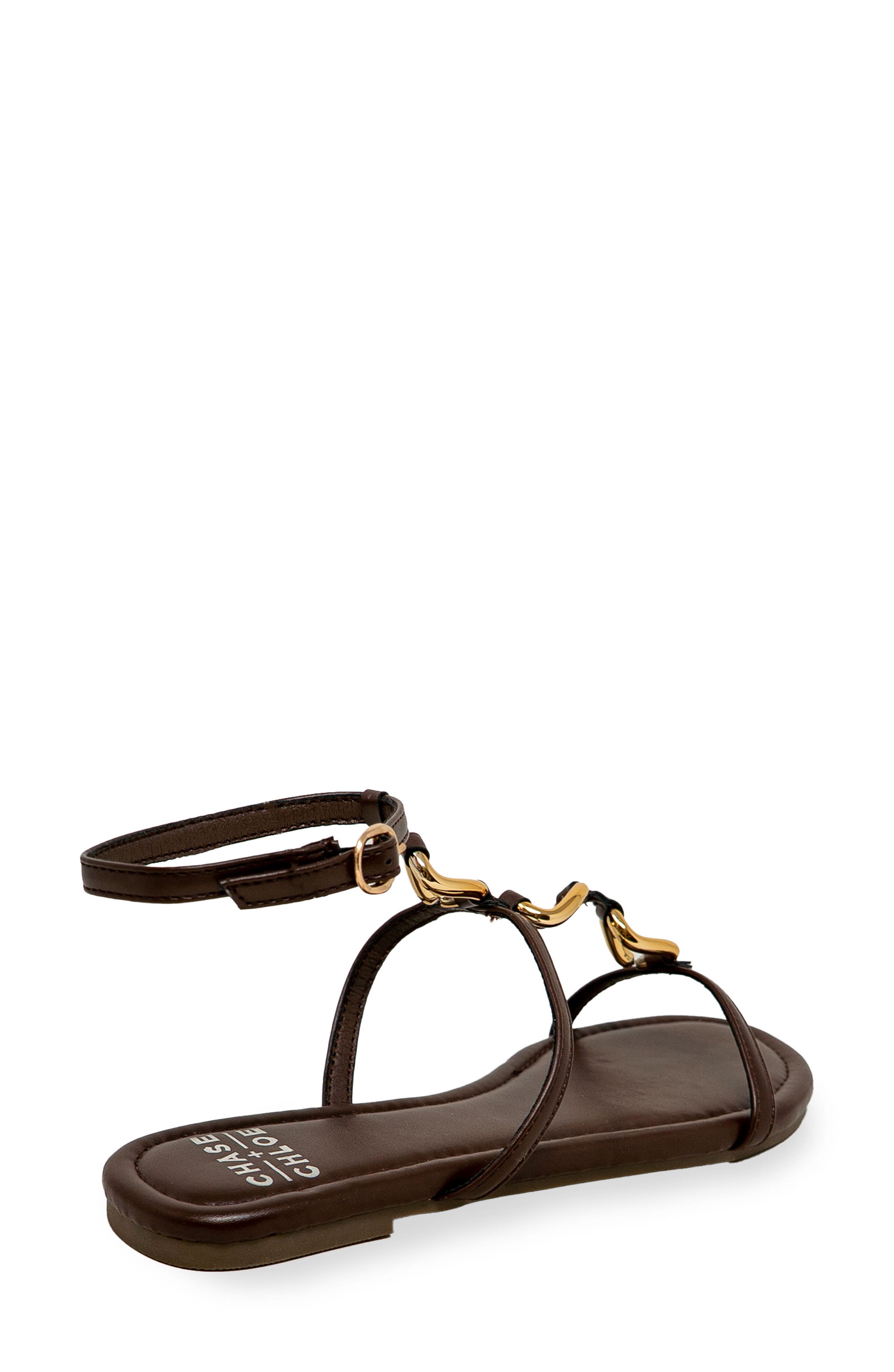 Ankle Strap Flat Sandal, Alternate, color, BROWN