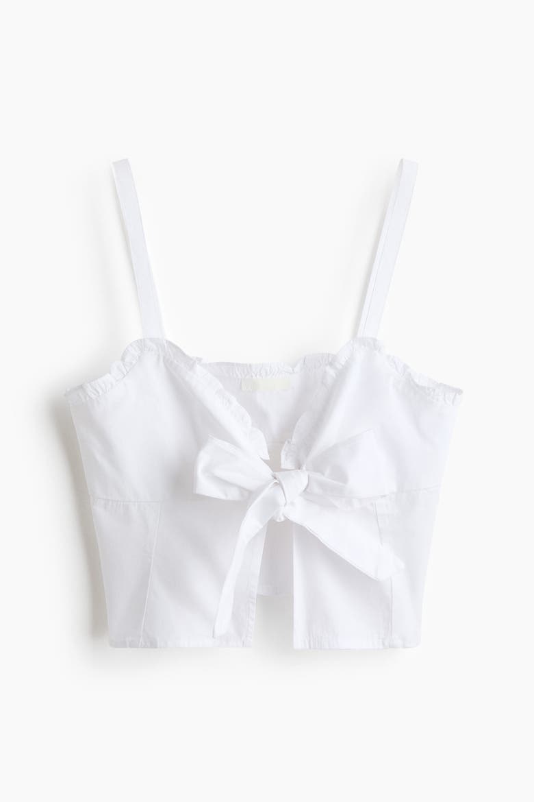 Cropped Tie-detail Top, Main, color, White