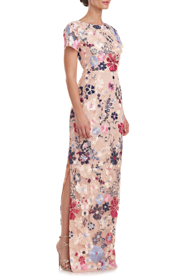 Magnolia Floral Embroidery Gown, Alternate, color, ROSE GOLD MULTI