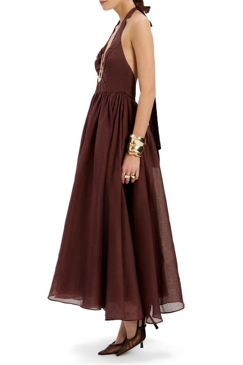 Cavarly Plunge Halter Neck Maxi Dress, Alternate, color, CHOCOLATE