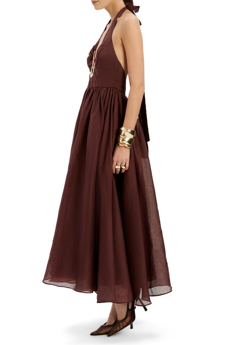 Bardot Cavarly Plunge Halter Neck Maxi Dress, Alternate, color, Chocolate