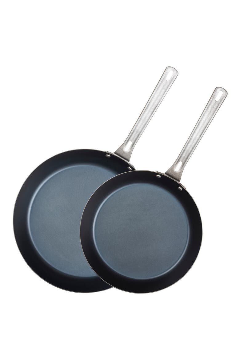 Set of 2 Carbon Steel Frying Pans, Main, color, BLACK