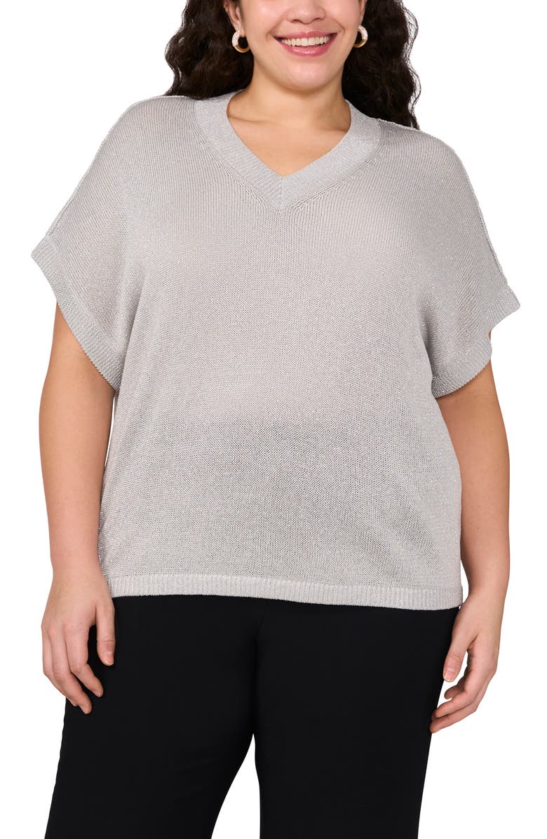 Vince Camuto Metallic V-Neck Sweater, Main, color, Ash Blue Silver