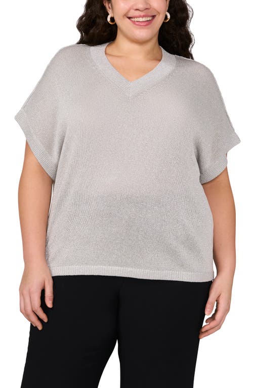 Shop Vince Camuto Metallic V-neck Sweater In Ash Blue Silver