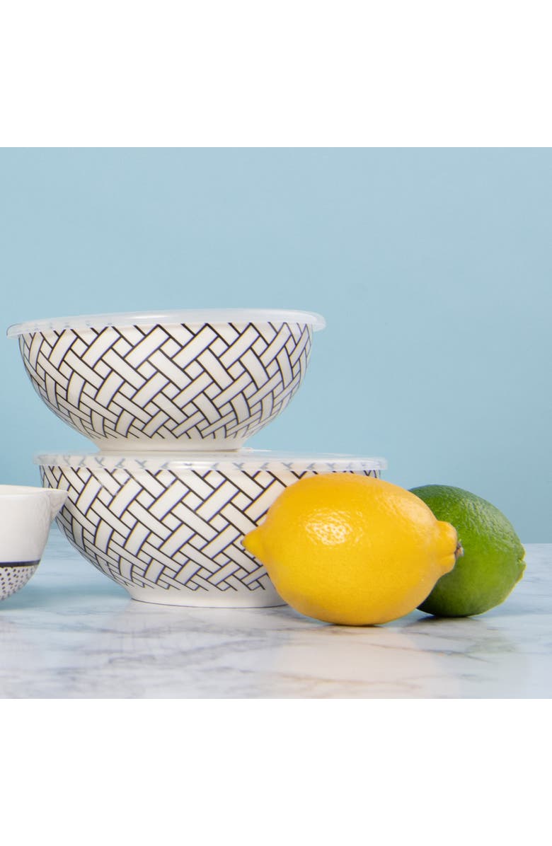 Totalee Gift Lattice Pattern Bowls w/ Plastic Lid Set of 2 Ceramic White 25.7 oz, Alternate, color, White