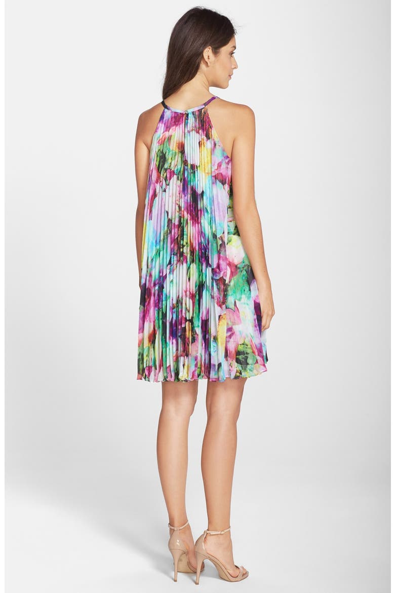 Floral Print Chiffon Pleated A-Line Dress, Alternate, color, PINK MULTI