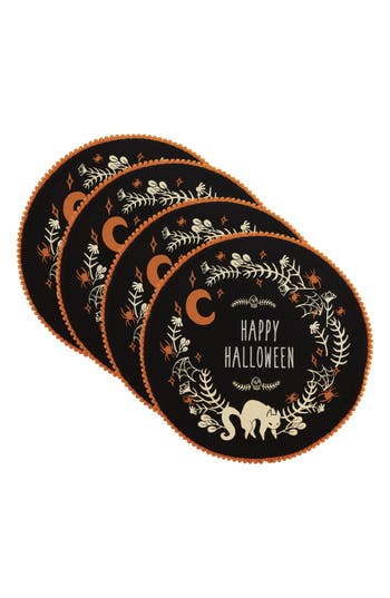 Design Imports Spooky Wreath Embellised Set Of Four Placemats In Black