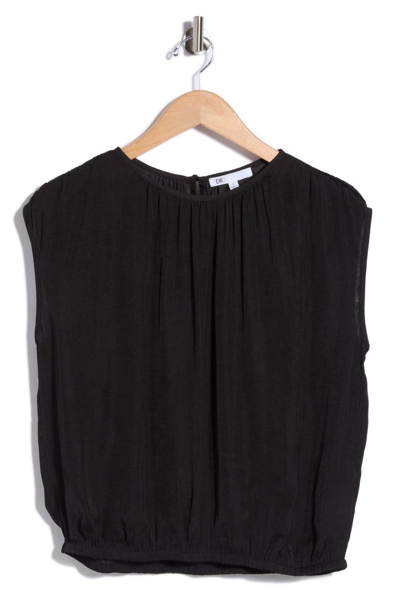 Crinkle Satin Bubble Hem Top, Alternate, color, BLACK