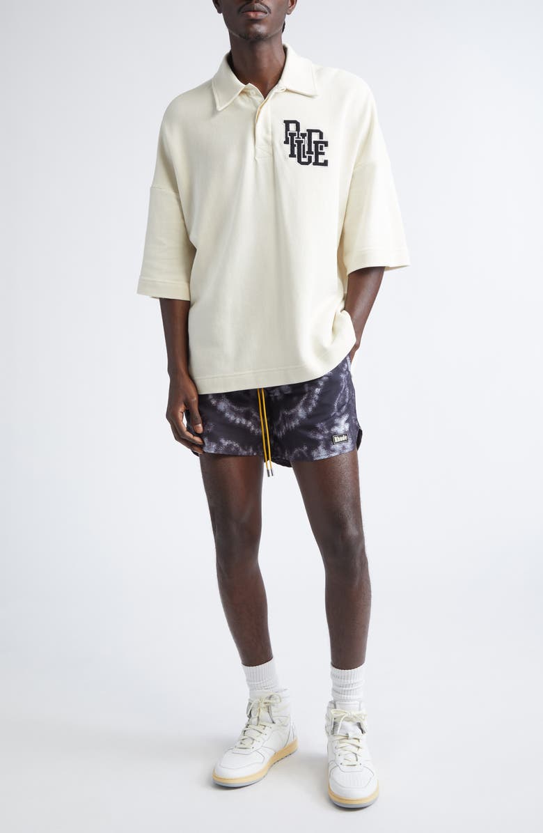 Rhude Boxy Logo Embroidered Cotton Piqué Polo, Alternate, color, White / Black 0972