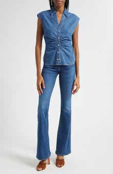 Veronica Beard Sera Center Ruched Sleeveless Denim Button-Up Shirt