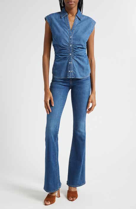 Veronica Beard Sera Center Ruched Sleeveless Denim Button-Up Shirt
