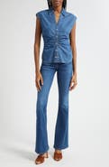 Veronica Beard Sera Center Ruched Sleeveless Denim Button-Up Shirt