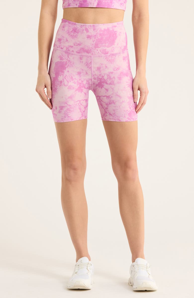 Beyond Yoga Softmark Keep Pace Bike Shorts, Main, color, Sunset Violet Icedye