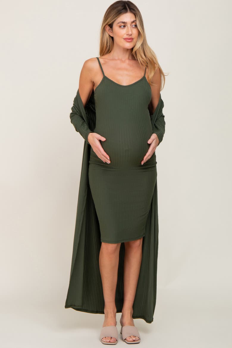 Ribbed Cardigan 2 Piece Set, Alternate, color, Olive Green