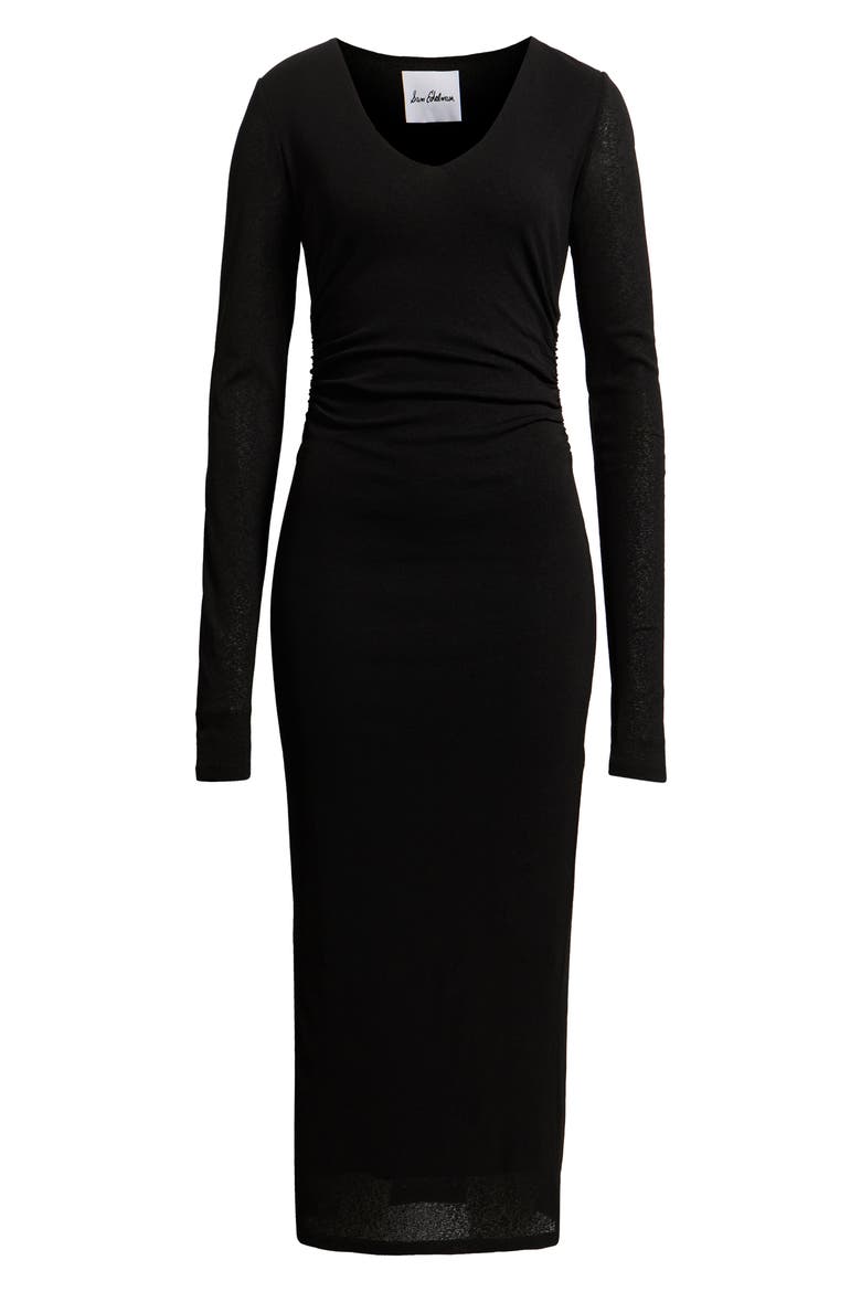 Side Ruched Long Sleeve Maxi Dress, Alternate, color, BLACK