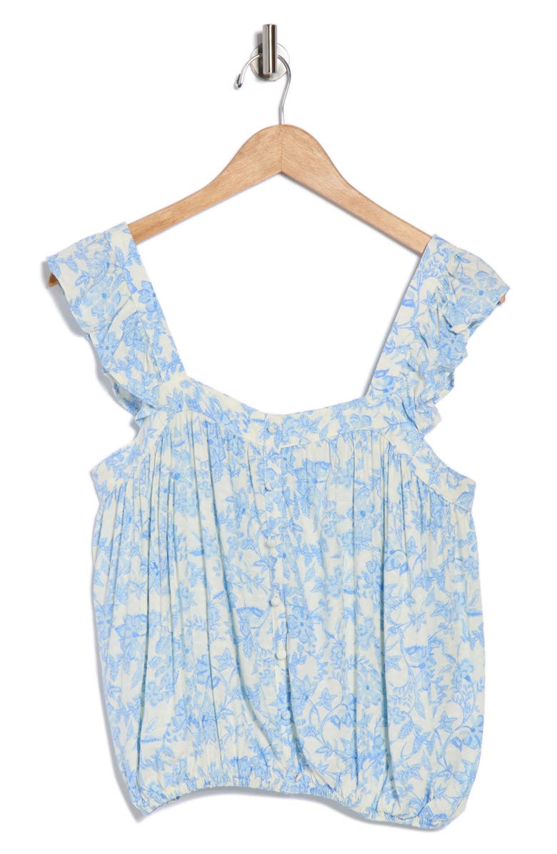 Melrose and Market Floral Ruffle Strap Tank, Alternate, color, Blue- Ivory Fontana Floral