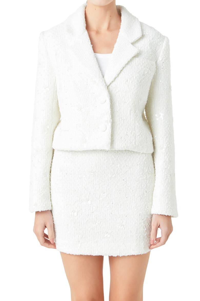Sequin Crop Blazer, Alternate, color, WHITE