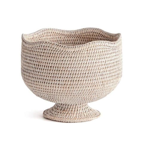 9.25" x 10.75" Woven Burma Rattan Scalloped Edge Decorative Footed Cachepot Planter