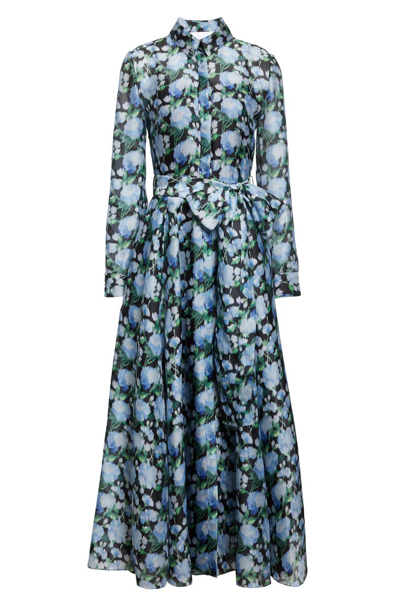 Carolina Herrera Floral Print Long Sleeve Trench Dress, Alternate, color, Blue Multi Color