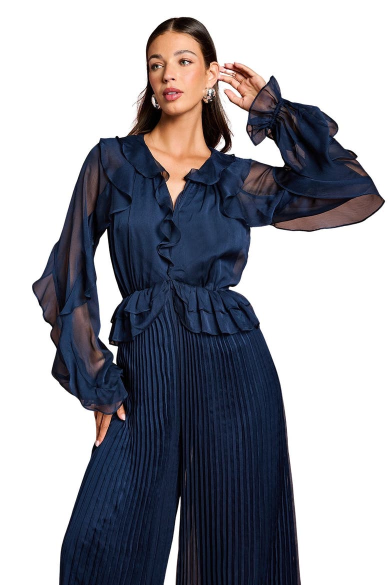 Soft Chiffon Frill Jumpsuit, Alternate, color, Navy