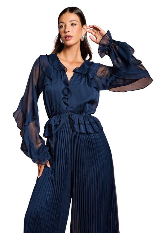 Coast Soft Chiffon Frill Jumpsuit In Blue