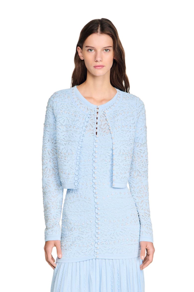 Cropped pearl cardigan, Main, color, Sky blue