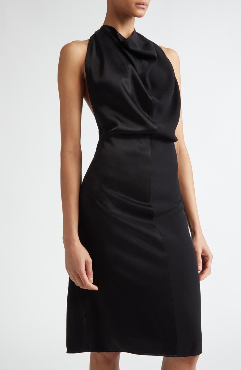 Peter Do Mixed Finish Sleeveless Halter Dress, Alternate, color, Black