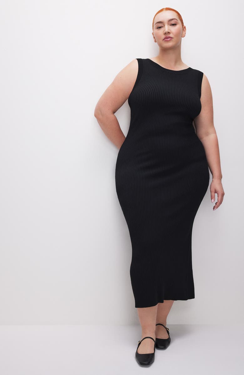 Good American Shine Scoop Back Ribbed Tank Dress, Alternate, color, Black001