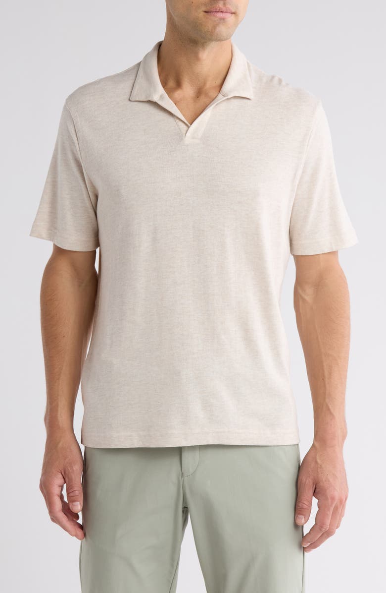 NORDSTROM RACK Short Sleeve Cotton & Linen Blend Johnny Collar Polo, Main, color, Oatmeal Heather