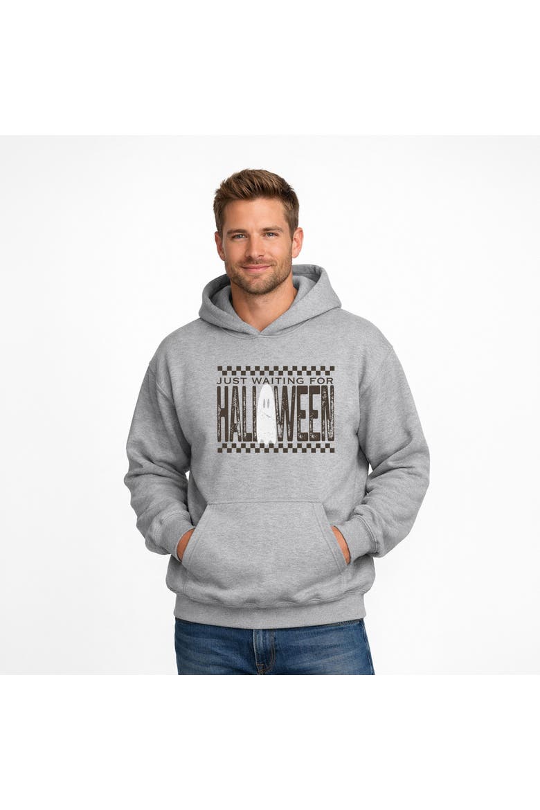 Just Waiting For Halloween Checkered Hoodie, Main, color, Graphite